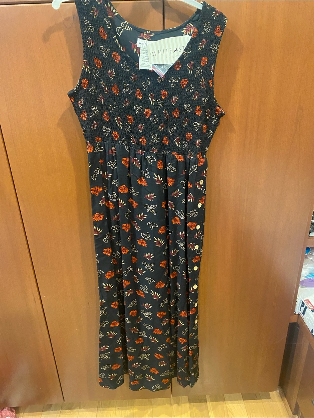White Stag Black Maxi Dress with Orange Floral Print